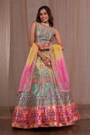 Multi Mirrorwork Banarasi Readymade Lehenga