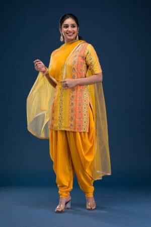 Yellow Printed Georgette Readymade Salwar Suit