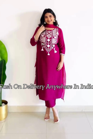 Pink Ethnic Motifs Embroidered Panelled Kurta With Trousers & Dupatta