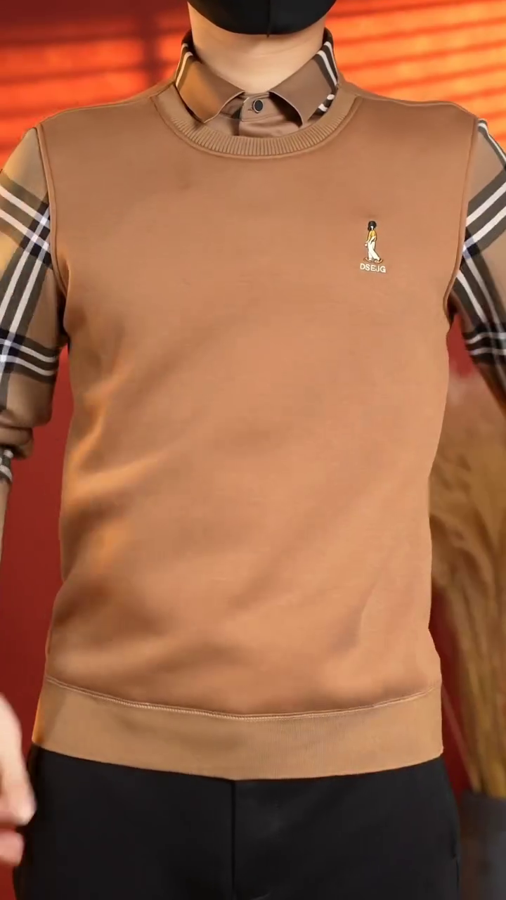 Men's Black Check-Panel Smart Pullover Sweater