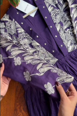 Women Purple Embroidered Work Pure Cotton Kurta Set With Dupatta