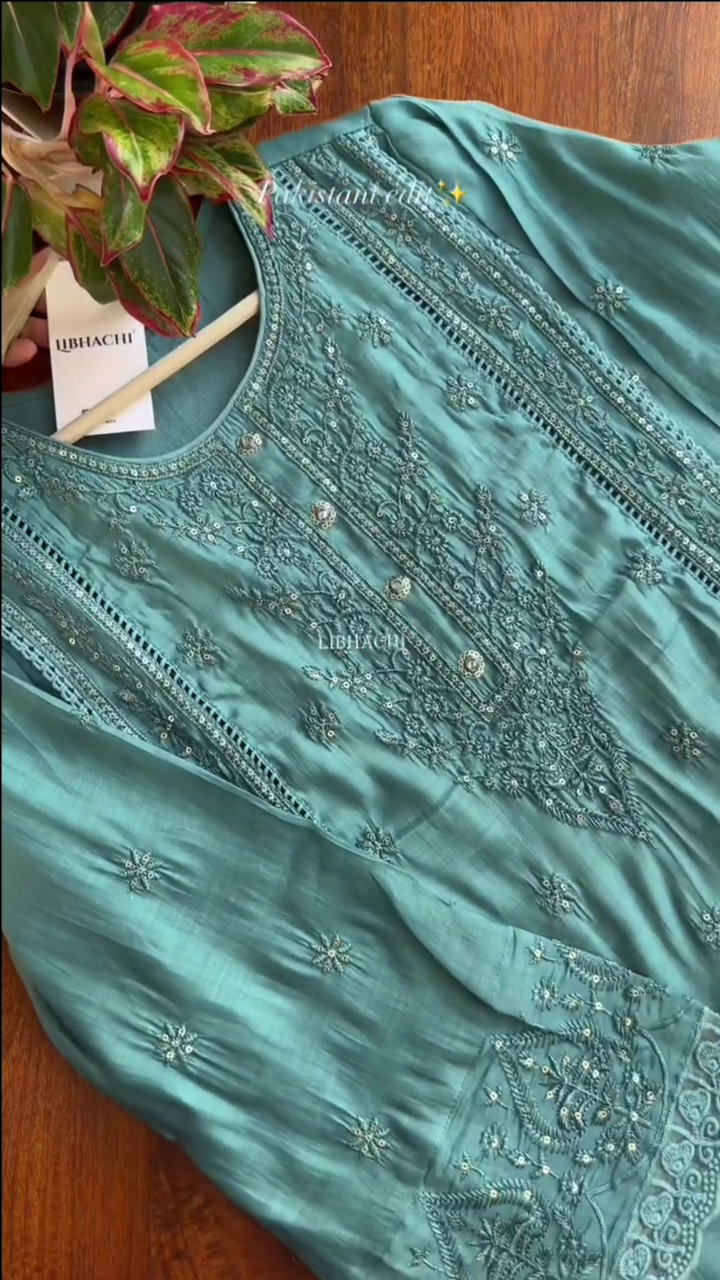 Blue Threadwork Cotton Readymade Salwar Suit