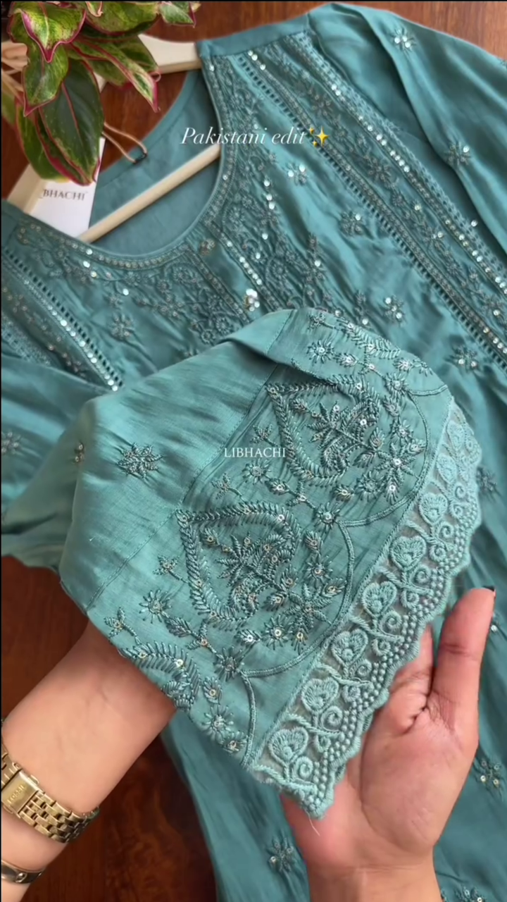 Blue Threadwork Cotton Readymade Salwar Suit - Image 2