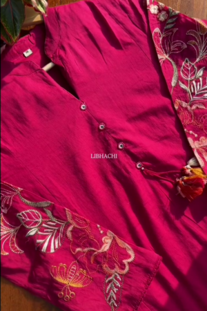 Pink Floral Embroidered Cotton Kurta
