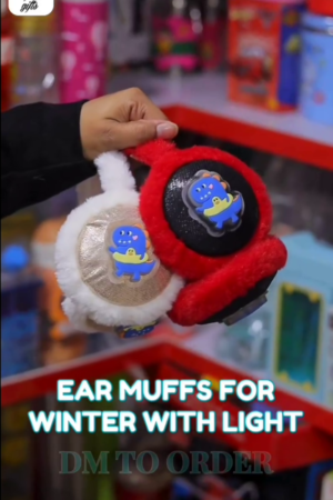 Plush Ear Winter Headband with Furry Ear Muffs With Light-Red Set