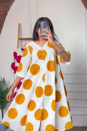 White Polka Dot A-Line Kurta Pant Set