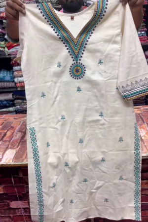 Off White Embroidered Straight Kurta