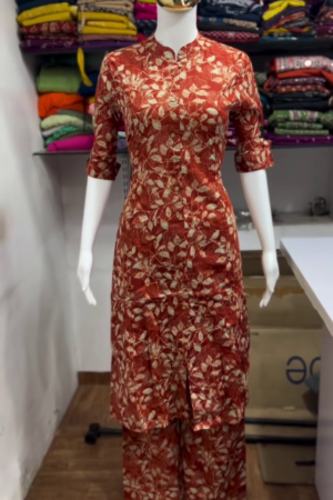 Rust Floral Printed Kurta Palazzo Set