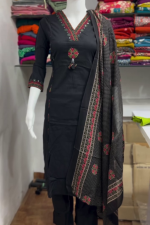 Black Embroidered Kurta Pant Dupatta Set