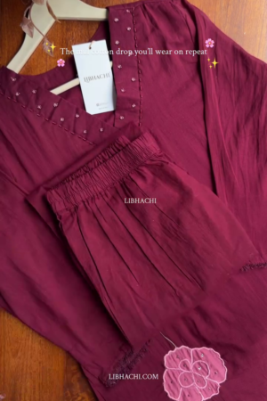 Wine Mul Cotton Co-Ord Set