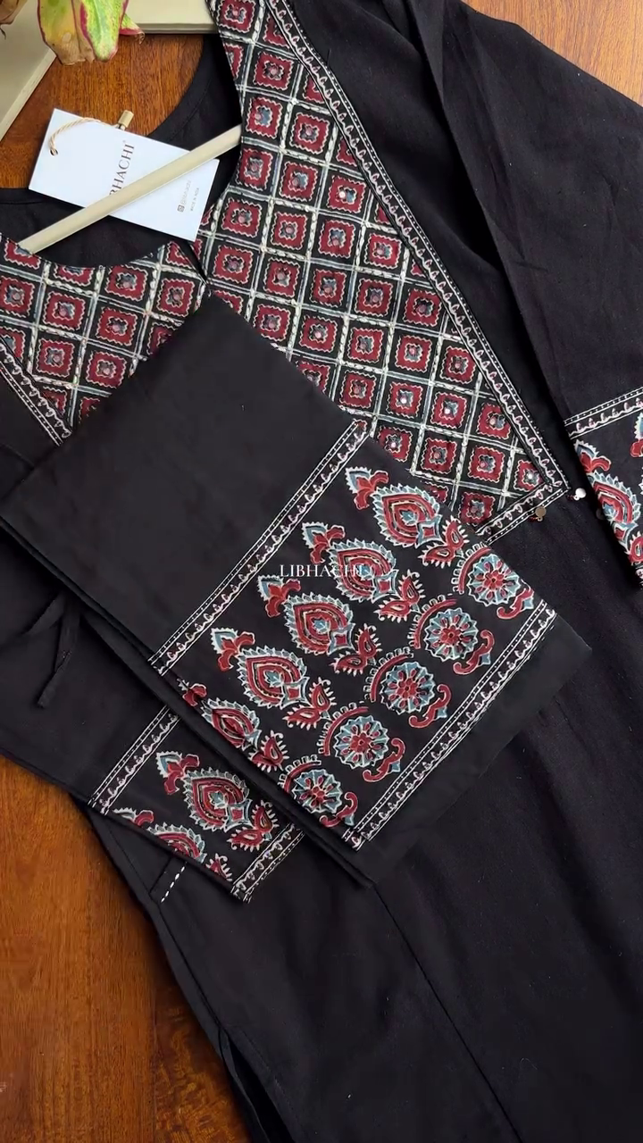 Black Ajrakh Inspired Kurta Pant Set