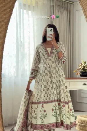 Ivory Floral Anarkali Suit Set