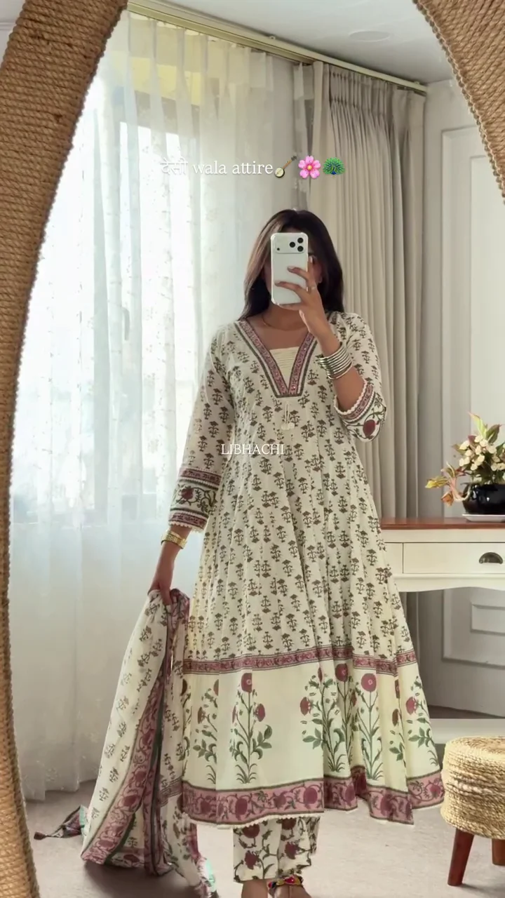 Ivory Floral Anarkali Suit Set