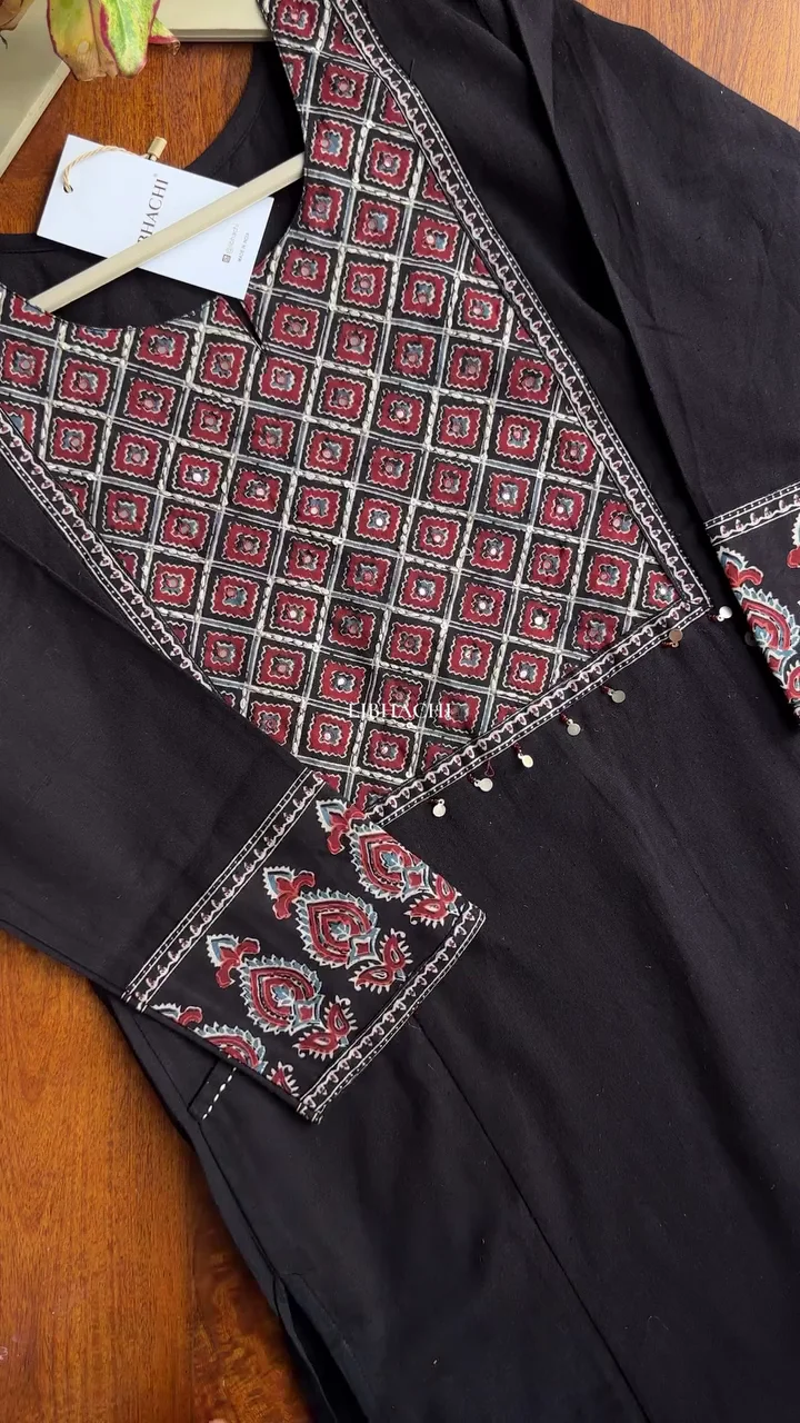 Black Ajrakh Inspired Kurta Pant Set - Image 2
