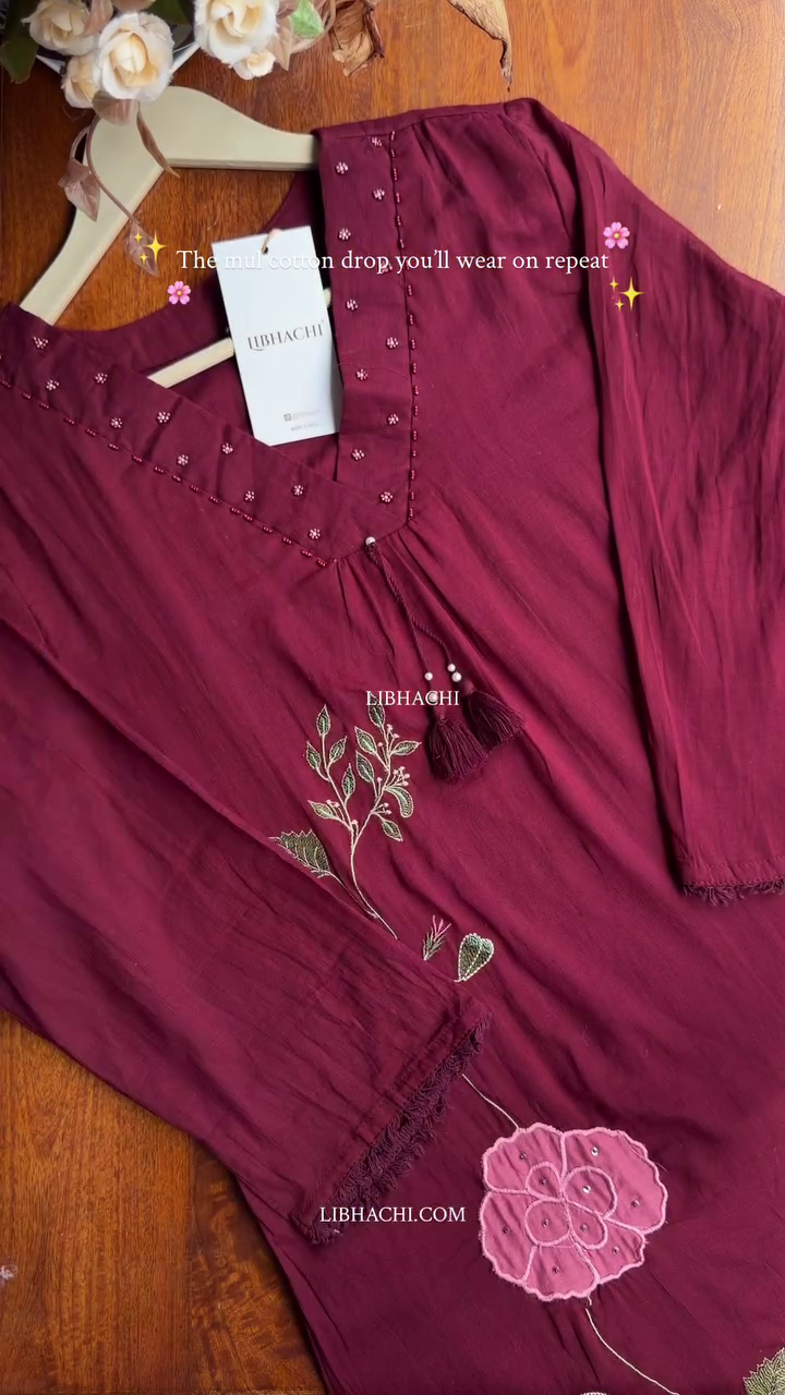 Wine Mul Cotton Co-Ord Set - Image 2