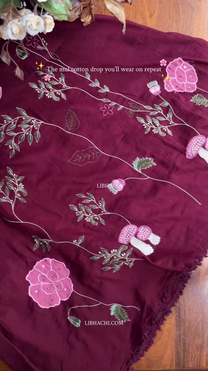 Wine Mul Cotton Co-Ord Set - Image 3