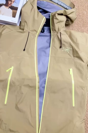 Khaki Waterproof Hooded Rain Jacket