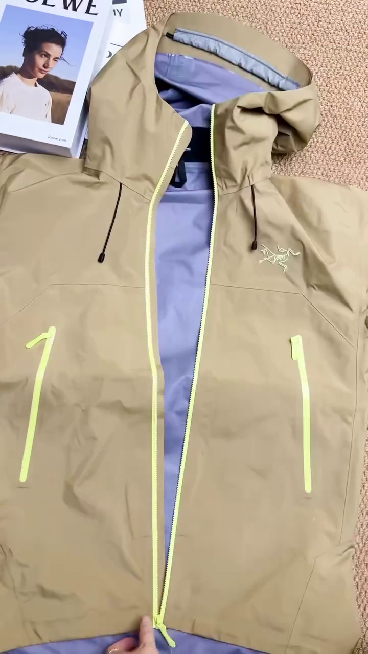 Khaki Waterproof Hooded Rain Jacket