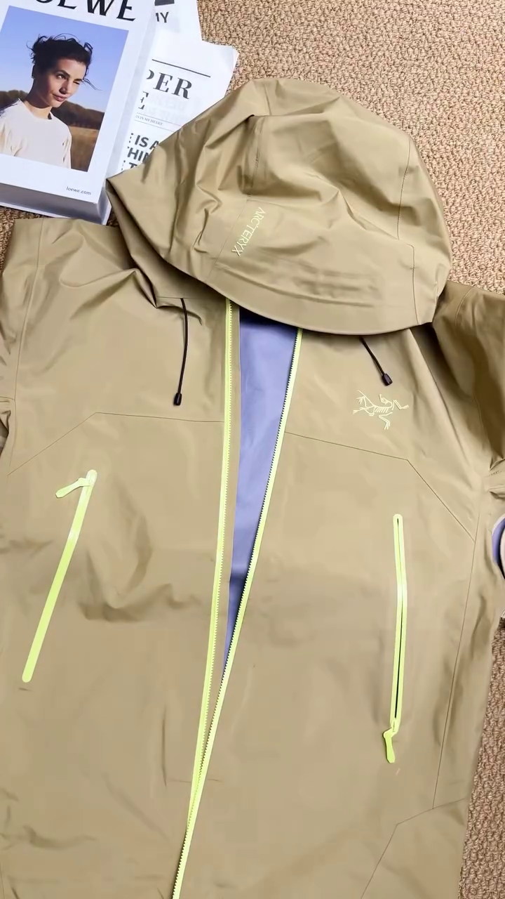 Khaki Waterproof Hooded Rain Jacket - Image 2