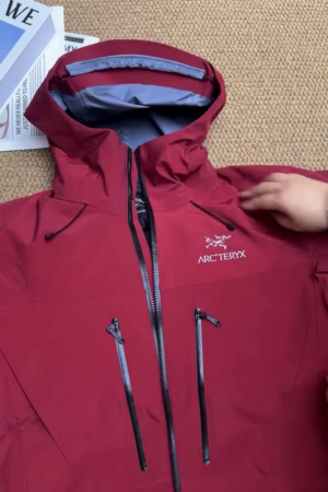 Burgundy Red Waterproof Hooded Rain Jacket with Detachable Inner Puffer Vest