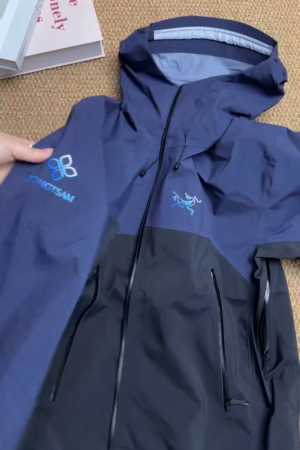 Navy Blue Color Block Waterproof Hooded Performance Shell Jacket