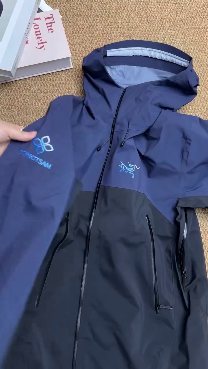 Navy Blue Color Block Waterproof Hooded Performance Shell Jacket