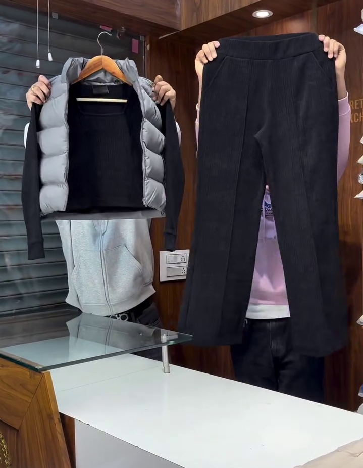 Women's Winter Brown Co-ord Set with Puffer Vest - Image 3