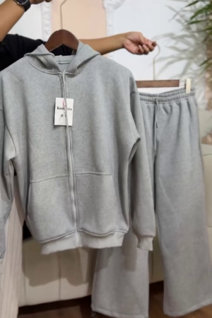 Women's Winter Grey Hooded Tracksuit Set