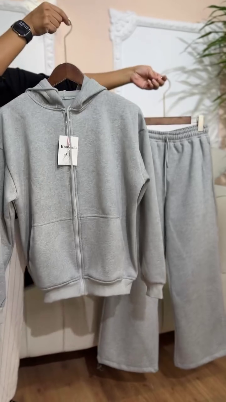 Women's Winter Grey Hooded Tracksuit Set