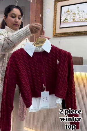 Women's Winter Maroon Cable Knit 2-Piece Top