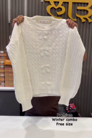 Women's Winter White Bow Detail Sweater