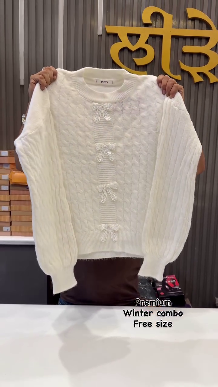 Women's Winter White Bow Detail Sweater