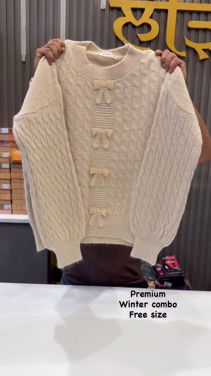 Women's Winter White Bow Detail Sweater - Image 6