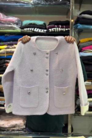 Light Pink Heart Detail Winter Cardigan