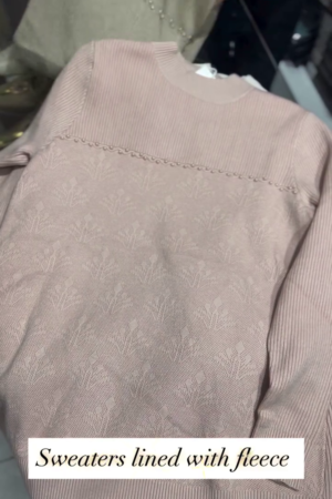Blush Pink Fleece-Lined Winter Sweater