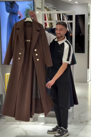 Brown Double-Breasted Long Winter Coat