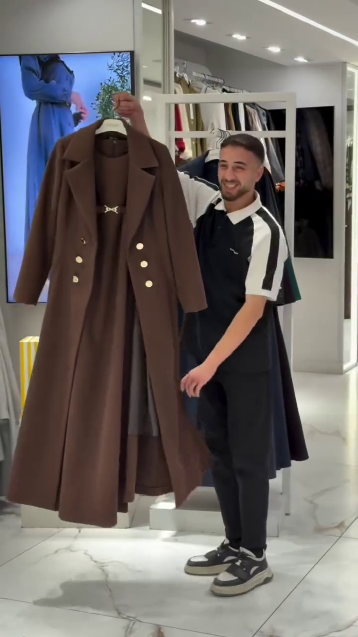 Brown Double-Breasted Long Winter Coat