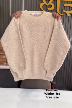 Cream Textured Knit Winter Sweater