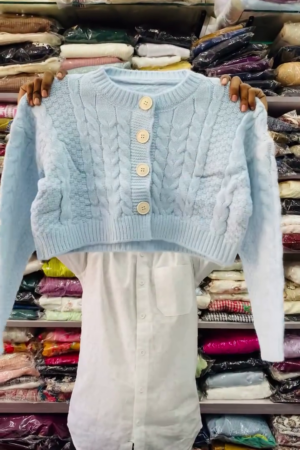 Light Blue Cable Knit Winter Cardigan