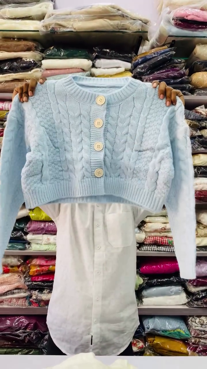 Light Blue Cable Knit Winter Cardigan