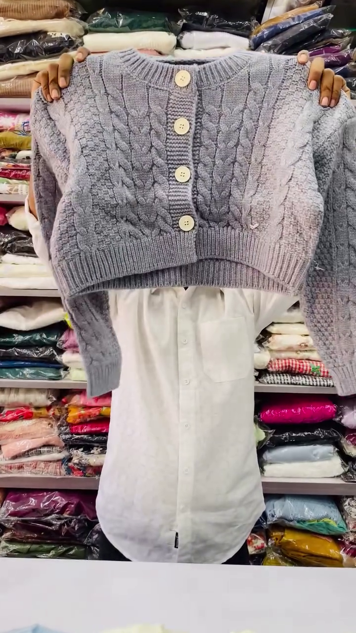 Light Blue Cable Knit Winter Cardigan - Image 3