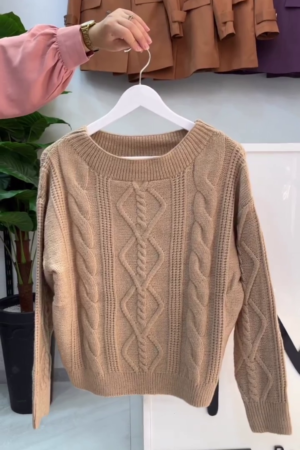Beige Cable-Knit Sweater