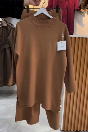 Camel Knit Top & Bottom Set