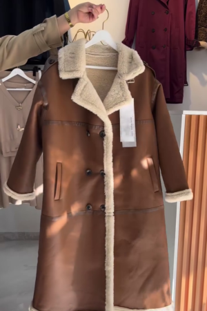 Brown Faux-Shearling Long Jacket