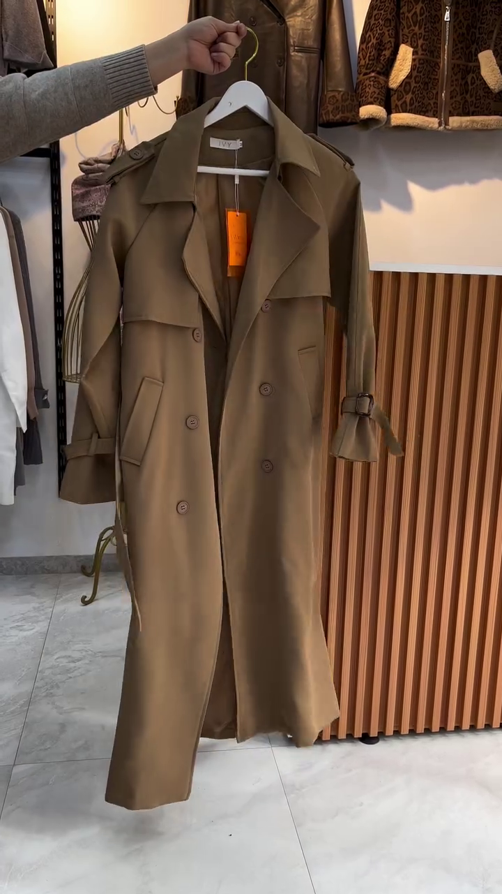 Taupe Long Trench Coat - Image 2