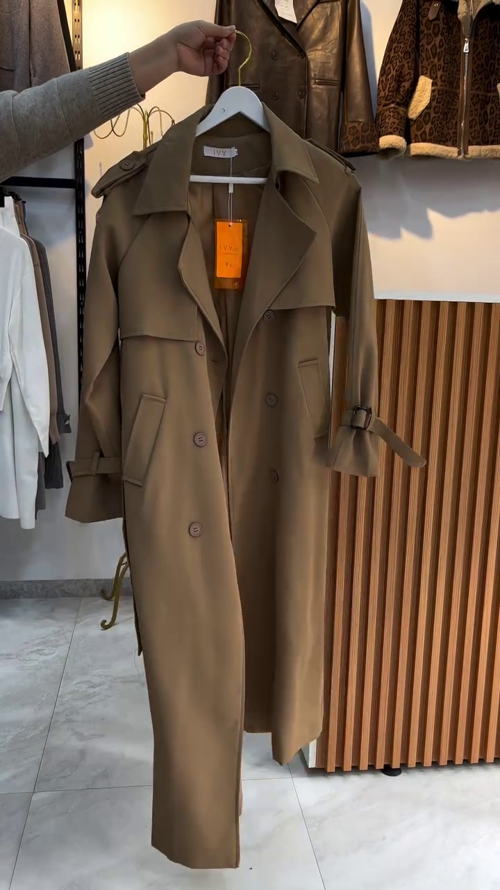 Taupe Long Trench Coat - Image 3