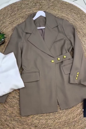 Taupe Double-Breasted Blazer