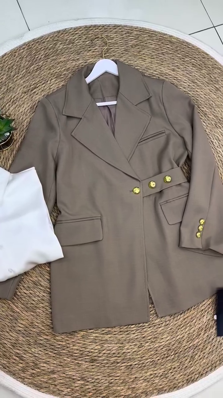 Taupe Double-Breasted Blazer