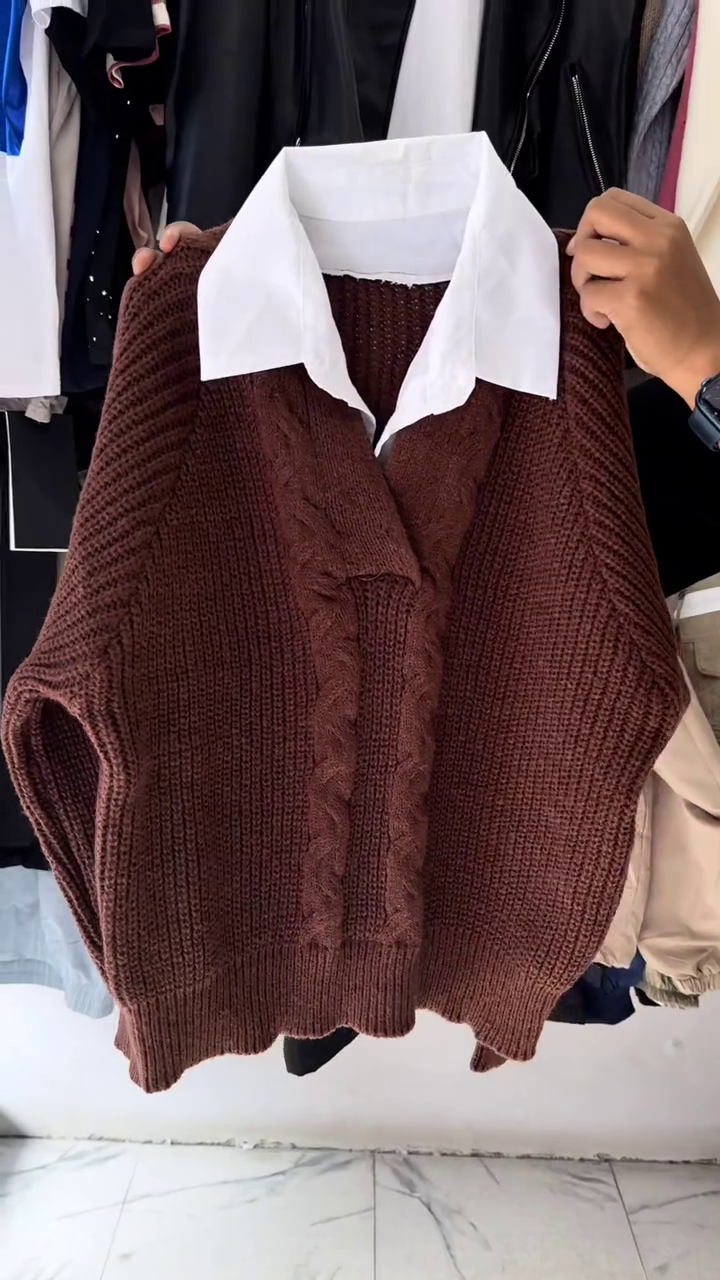 Mustard Cable-Knit Collared Sweater - Image 4