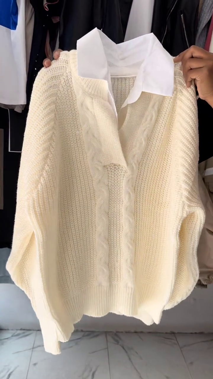 Mustard Cable-Knit Collared Sweater - Image 5
